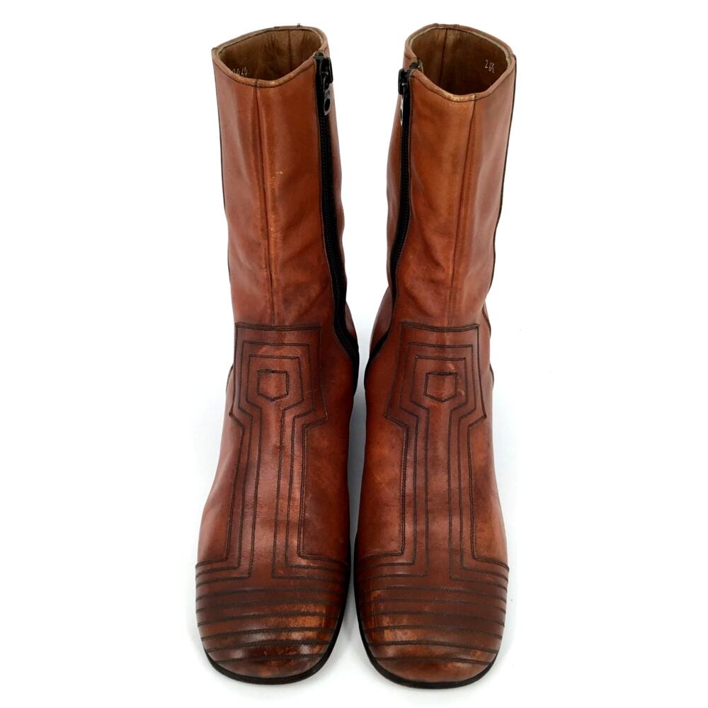 Vintage Regente Mexico Leather Mod Space Age Boots Brown 26.5
